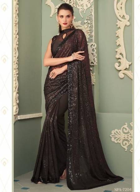 Brown Colour Sparkle TFH New Latest Designer Party Wear Smooth Georgette Saree Collection 7204